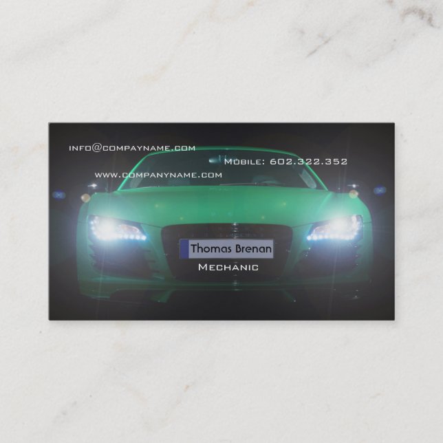 Cartão De Visita Piloto verde automotriz da luz da noite do carro (Frente)