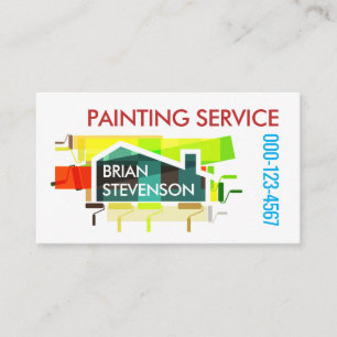Cartão De Visita Pincéis Coloridos Pintando Casa