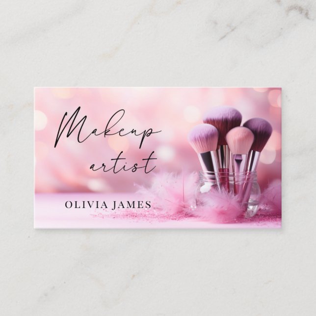 Cartão De Visita Pincéis Rosa Maquiagem Artista Cosmético (Frente)