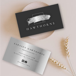 Cartão De Visita Pincel Chic Traço Faux Silver Elegante Preto