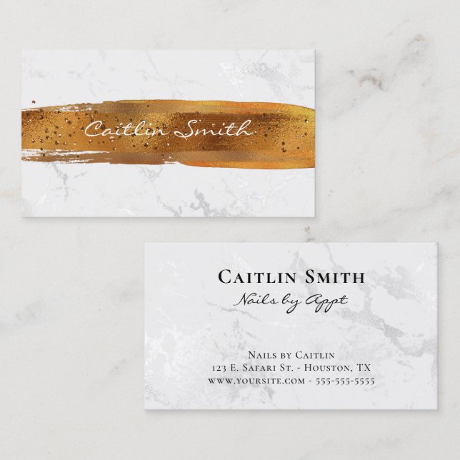 Cartão De Visita Pincel de Cobre Traço Silver White Foil Marble (Frente/Verso)