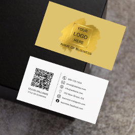 Cartão De Visita Pincel de Ouro Código QR & Ícone de Mídia Social  