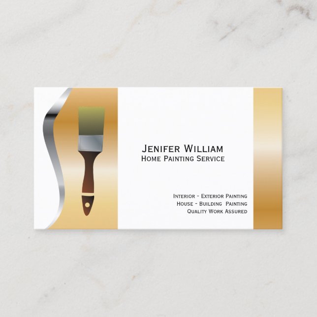 Cartão De Visita Pincel de Pincel Dourada do Home Painting Service (Frente)