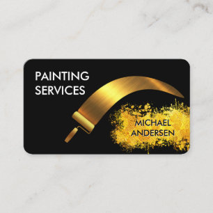 Cartão De Visita Pincel de Rolo Dourado Pintura Salpico
