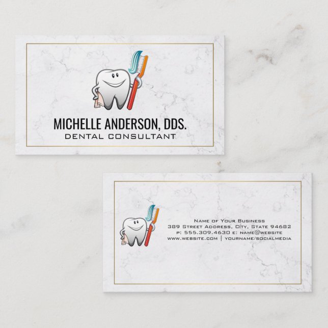 Cartão De Visita Pincel do dente com dente preso | Dental (Frente/Verso)