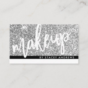 Cartão De Visita Pincel MAIKEUP branco com brilho prateado preto