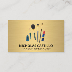 Cartão De Visita Pincel metálico Dourado  Pincéis de maquiagem