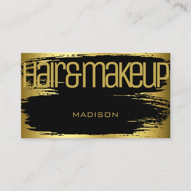 Cartão De Visita Pincel Traço Dourado Bela Luxúria Preta Glamorosa (Frente)