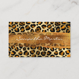 Cartão De Visita Pincelada de Cobre Dourado com Estampa de Leopardo