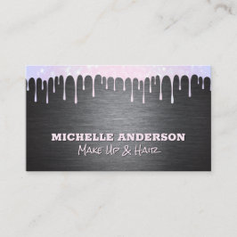 Cartão De Visita Pincelada de prata metálica | Bokeh Sparkle Dripe