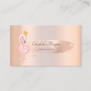 Cartão De Visita Pincelada Elegante em Rosa Dourado,Flamingos