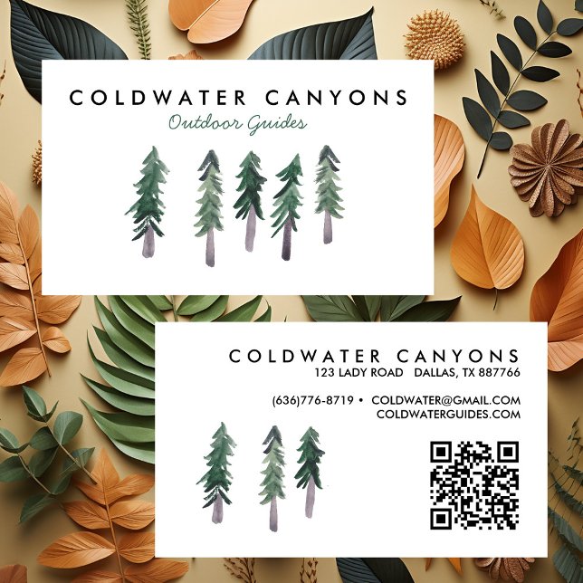 Cartão De Visita Pine Treine Outdoorsy Camp Hike Adventure Código Q (Pine Trees Outdoorsy Camp Hike Adventure QR Code Business Card
)