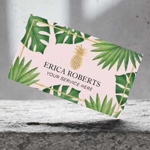 Cartão De Visita Pineapple Dourado moderno Blush Tropical Spa Salon