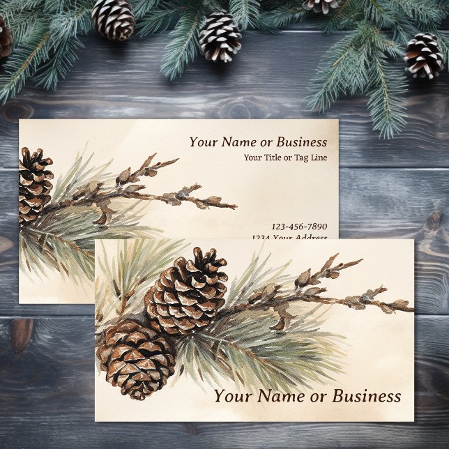 Cartão De Visita Pinecones Rustic | Pinheiros de madeira Cone (Rustic Pinecones | Woodland Pine Cone Business Card)