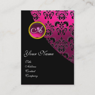 CARTÃO DE VISITA PINK AMETIST BLACK FUCHSIA DAMASK MONOGRAMA