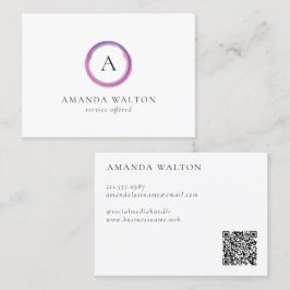 Cartão De Visita Pink and Purple Monogram QR Code Modern