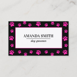 Cartão De Visita Pink & Black Paw Prints Dog Groomer Business Card