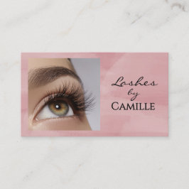 Cartão De Visita Pink Black Script Photo Lashes Business Card