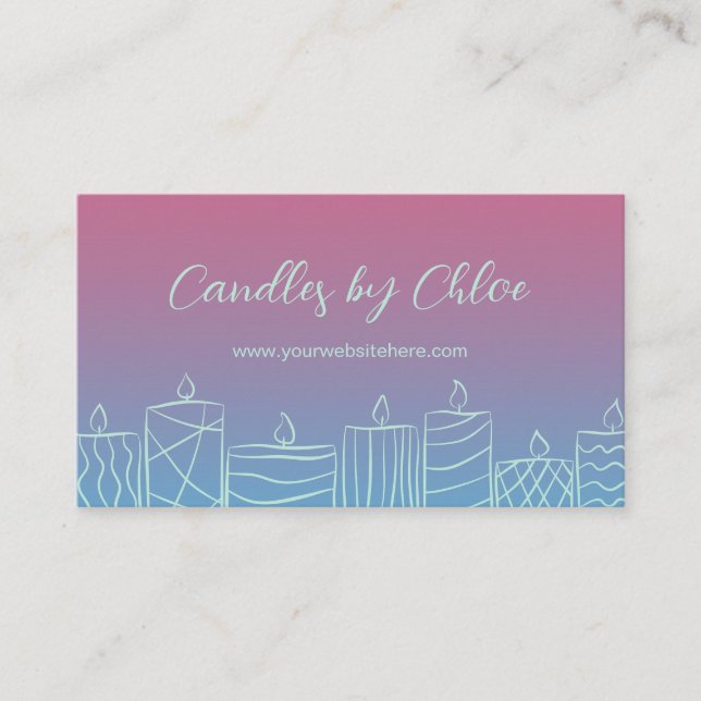 Cartão De Visita Pink & Blue Scribbled Candles Candle Maker QR Code (Frente)