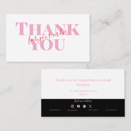Cartão De Visita Pink Bold Thank You Card Social Media Small Busine