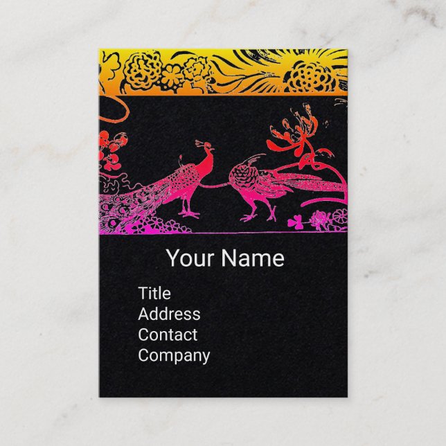 Cartão De Visita PINK CASAMENTO AVES DE AMOR MONOGRAMA Papel preto (Frente)