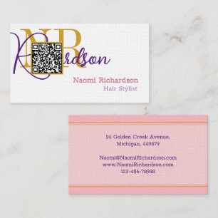 Cartão De Visita Pink e Dourado personalizado, código QR, monograma