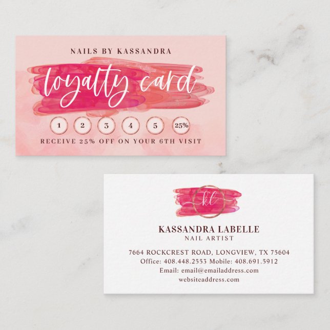 Cartão De Visita Pink Glam Nail Polonês Pincel Traço Beleza Lealdad (Frente/Verso)
