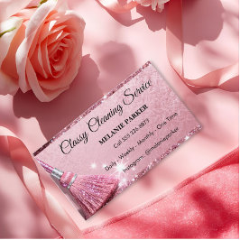Cartão De Visita pink Glitter Classy Cleaning Services