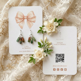 Cartão De Visita Pink & Gold Coquette Bow QR Jewelry Display TMF26