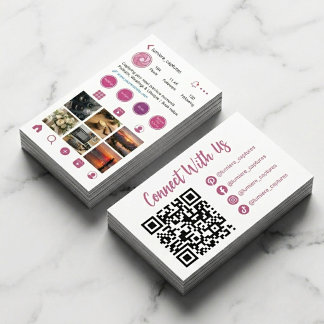 Cartão De Visita Pink Instagram Style Photo Grid QR Code