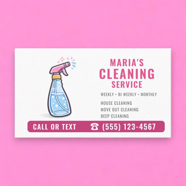 Cartão De Visita Pink Maid House Cleaning Service (Criador carregado)