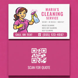 Cartão De Visita Pink Maid House Cleaning Service QR Code