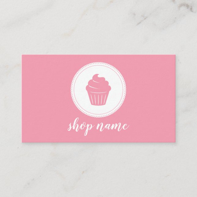 Cartão De Visita Pink Minimalist Cupcake Baker Business Card (Frente)