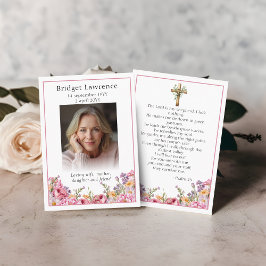 Cartão De Visita Pink Peonies Memorial Photo Psalm 23 Prayer Card
