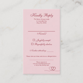 Cartão De Visita Pink Red Elegant Calligraphy Wedding RSVP Card