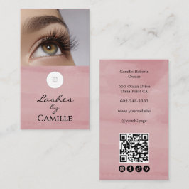 Cartão De Visita Pink Script Logo QR Code Photo Lash