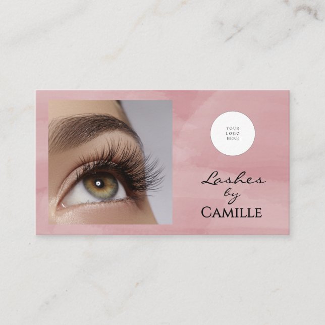 Cartão De Visita Pink Script Logo QR Code Photo Lash  (Frente)