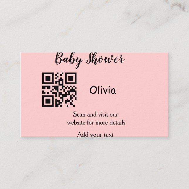 Cartão De Visita Pink simple baby shower q r code add name text thr (Frente)