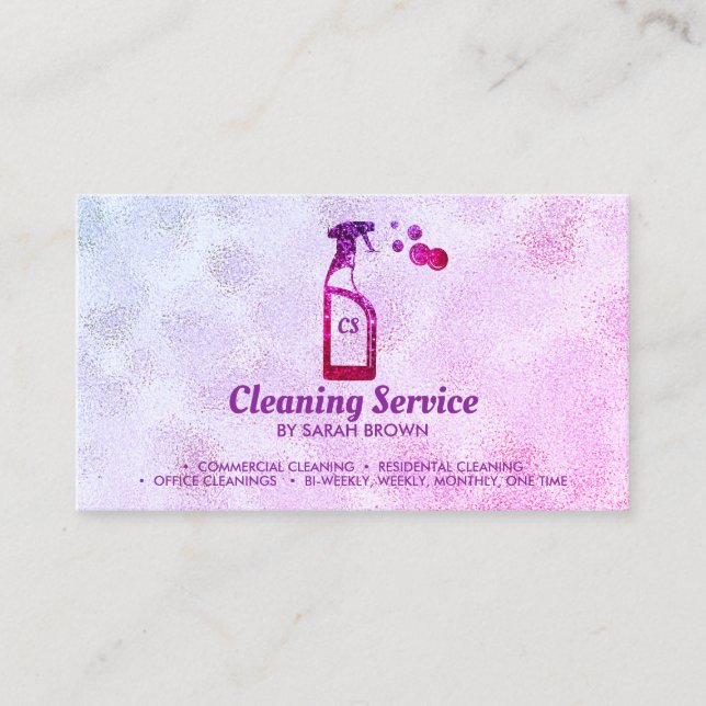 Cartão De Visita Pink Spray Bottle Bubbles Personalized Initials (Frente)