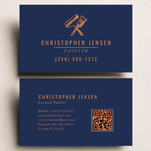 Cartão De Visita Pintor Código QR Negócios de Pintura Azul Marinho 