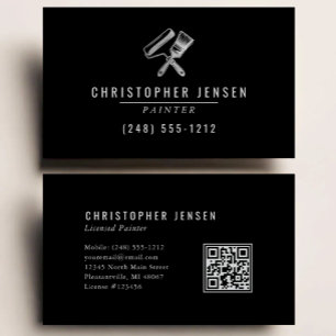 Cartão De Visita Pintor Código QR Negócios de Pintura Preto Prata