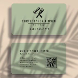 Cartão De Visita Pintor Código QR Sage Verde Preto Pintura Arredond
