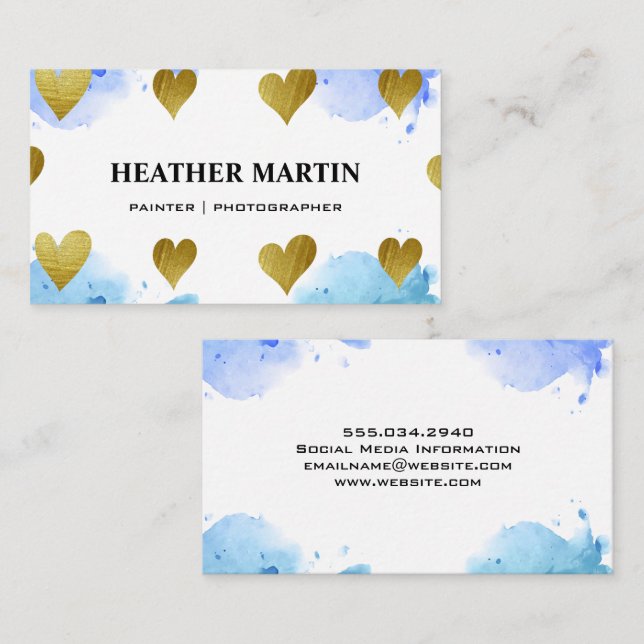 Cartão De Visita Pintor de Aquarela | Corações Artísticos Padrão Oc (Frente/Verso)