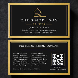 Cartão De Visita Pintor de Casas Código QR Pintura Metal Dourado