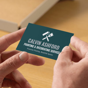 Cartão De Visita Pintor de Casas e Decorador Moderno Teal e Prata