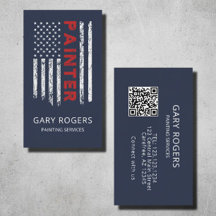 Cartão De Visita Pintor de Código QR Azul Bandeira Americana