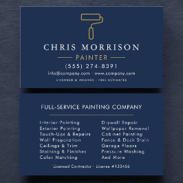 Cartão De Visita Pintor Minimalista Azul Marinho Dourado Moderno