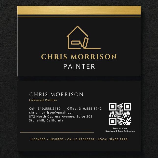 Cartão De Visita Pintor Moderno Dourado Preto (Criador carregado)