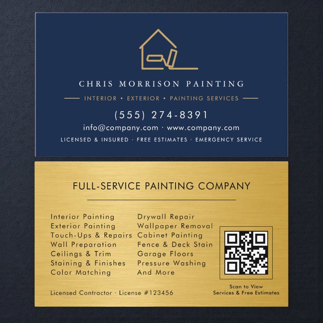 Cartão De Visita Pintor Pintando Código QR Dourado Metálico (Criador carregado)
