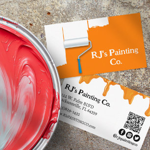 Cartão De Visita Pintor Profissional com Gotas de Tinta Laranja e B